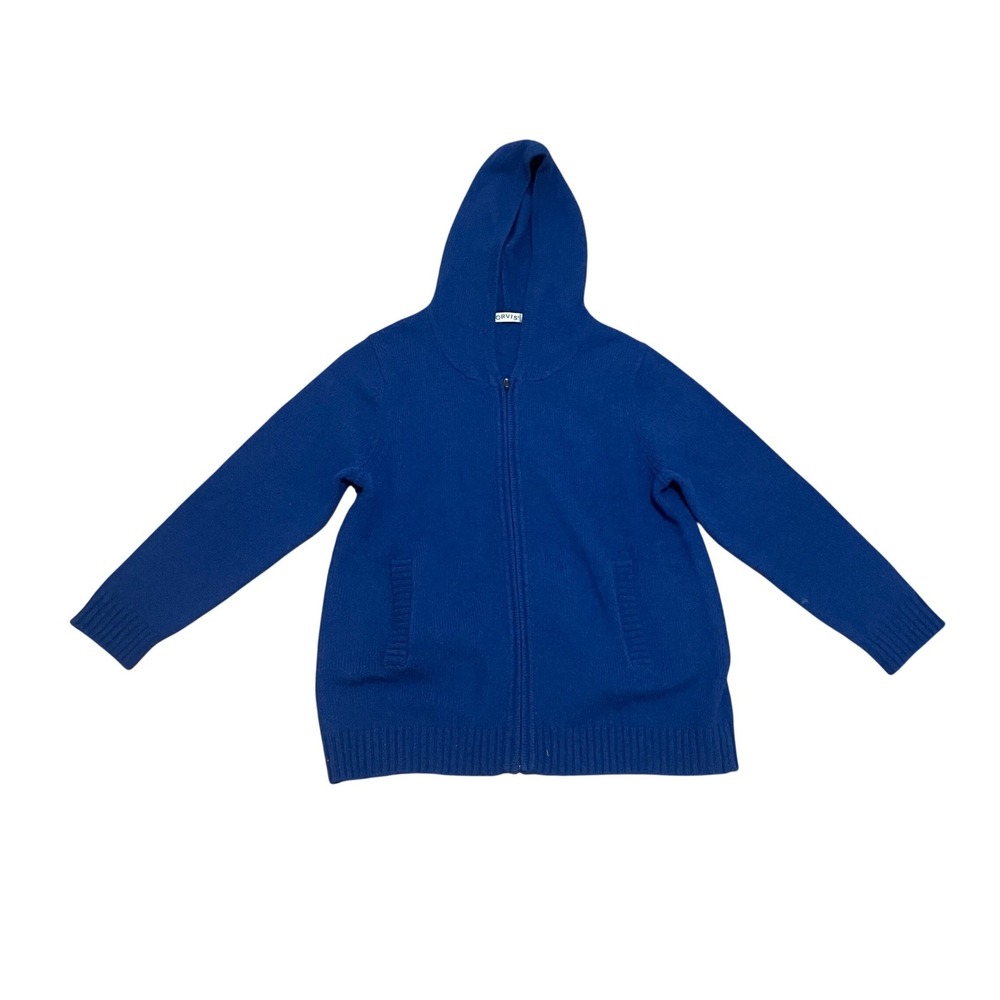 Orvis Women's Large Royal Blue 100% Shetland Wool Full Zip Hooded Cozy Sweater